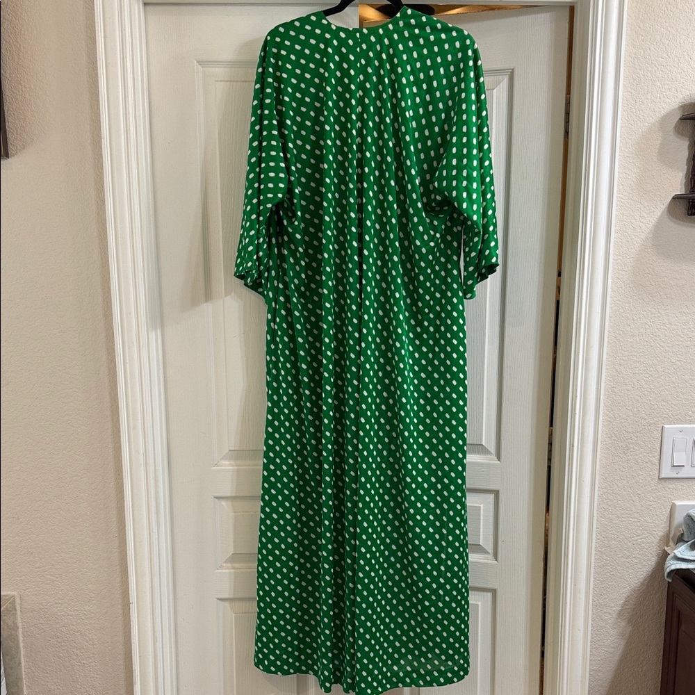 Vintage 1960 Halston Heritage Green and White Polka Dot House Dress - Picture 7 of 8